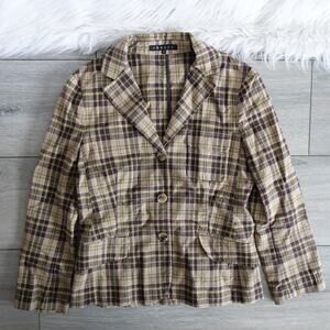 Vintage Theory Plaid Cotton Triple Button Blazer Clueless 90s Y2K Made in USA